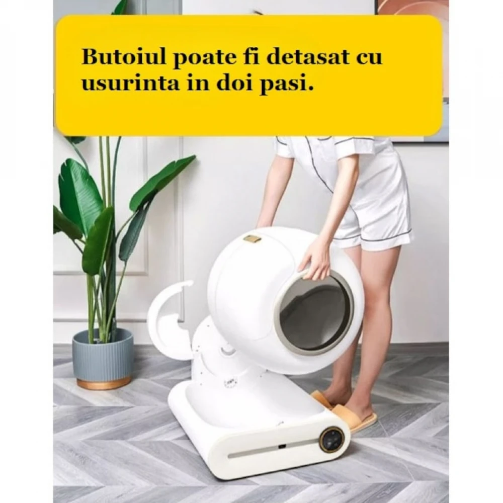 Litieră Automată Smart pentru Pisici, Sistem Auto Curățare, Sterilizare UV, Senzori Ambientali Deep-Clean, Aplicație Tuya, Infraroșu, Display Tactil, Silențioasă, 9L