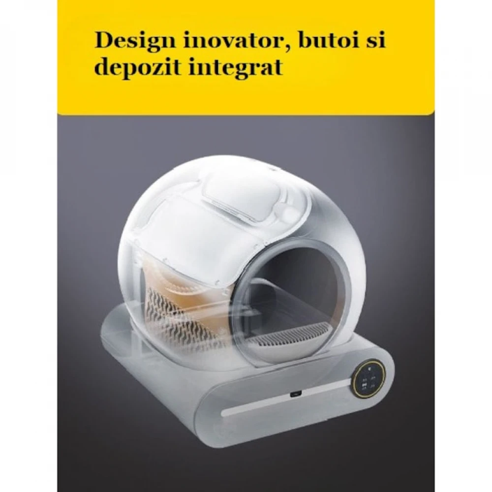 Litieră Automată Smart pentru Pisici, Sistem Auto Curățare, Sterilizare UV, Senzori Ambientali Deep-Clean, Aplicație Tuya, Infraroșu, Display Tactil, Silențioasă, 9L