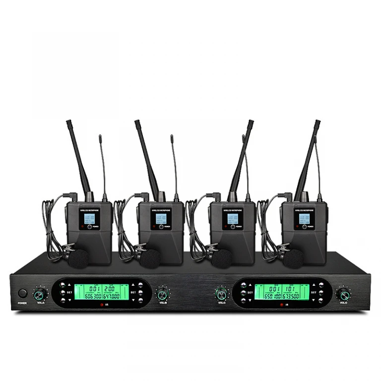 Sistem Profesional  4 Lavaliere Radio Wireless UHF Tip Cască cu Receptor și 200 de Frecvențe Selectabile