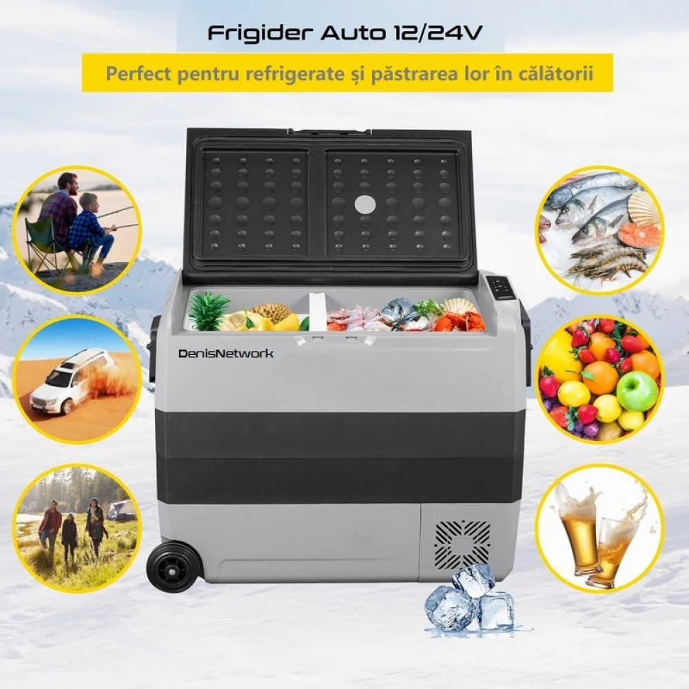 Frigider + congelator 60l bicameral cu coșuri - auto rulotă, camion, dube 3,5t alimentare 12-24/220V, cu congelare -20°C