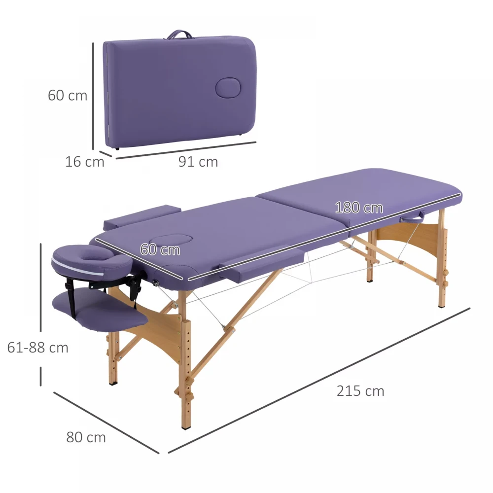 Masă masaj reglabilă / Pat masaj ușor pliabil - 180*60*88, portabil / SPA, cosmetică, tatuaje, aplicare gene