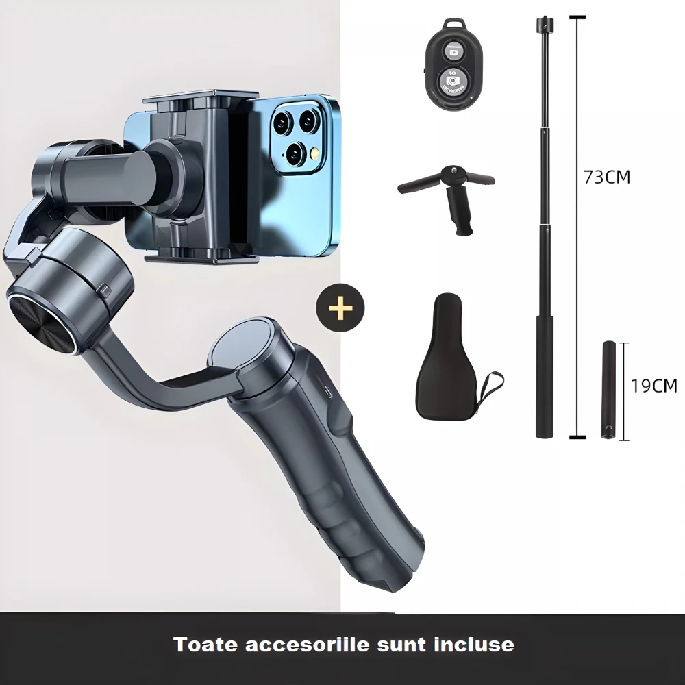 Stabilizator Gimbal pe 3 Axe Auto, Face Tracking, Control Zoom, Time Lapse, 4000 mAh, Conectivitate Bluetooth, Accesorii Incluse