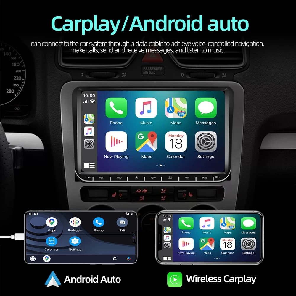 Navigatie Volkswagen|Skoda|Seat cu Android 11, CarPlay 2GB RAM 32 GB ROM, Ecran de 9 Inch, dedicata Golf 5, Golf 6, Jetta, Passat B6, CC, B7, Polo, Tiguan, Touran, Skoda, Seat