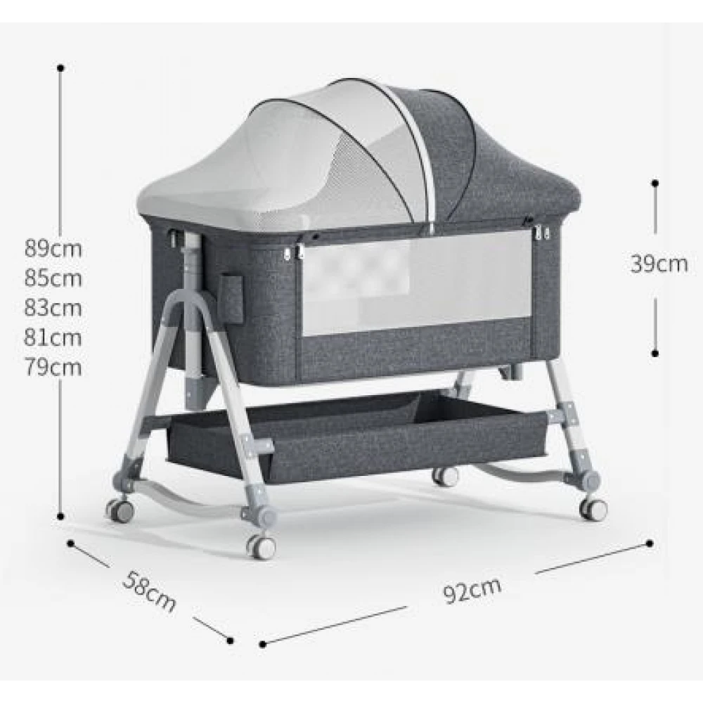 Pătuț bebe detașabil, cu masă de înfășat, pătuț pliabil bebeluși 4 in 1 multifuncțional, masa de înfășat, leagăn, cu roți, saltea inclusă și husă de transport