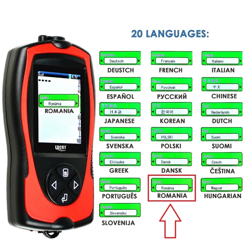 Sonar pești, wireless, detectare dimensiune pește, distanță 100 m , adâncime 45 m, cu acumulator reîncărcabil