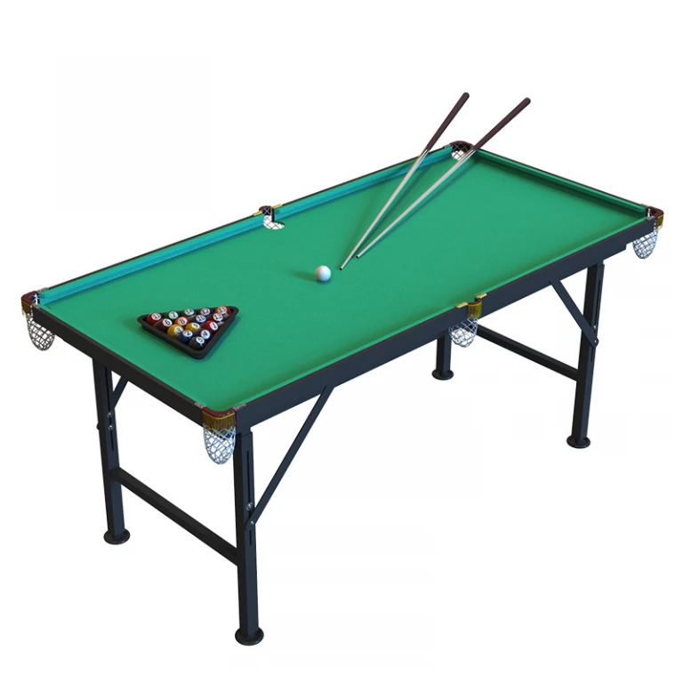 Masă de biliard / pool (140 cm lungime) - pliabilă, reglabilă și ușor de montat/demontat pentru hobby copii sau adulți, cu accesorii, bețe tacuri, bile, etc.