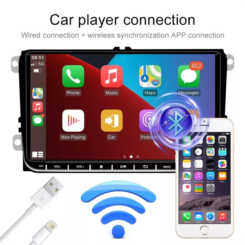 Navigatie Volkswagen|Skoda|Seat cu Android 11, CarPlay 2GB RAM 32 GB ROM, Ecran de 9 Inch, dedicata Golf 5, Golf 6, Jetta, Passat B6, CC, B7, Polo, Tiguan, Touran, Skoda, Seat