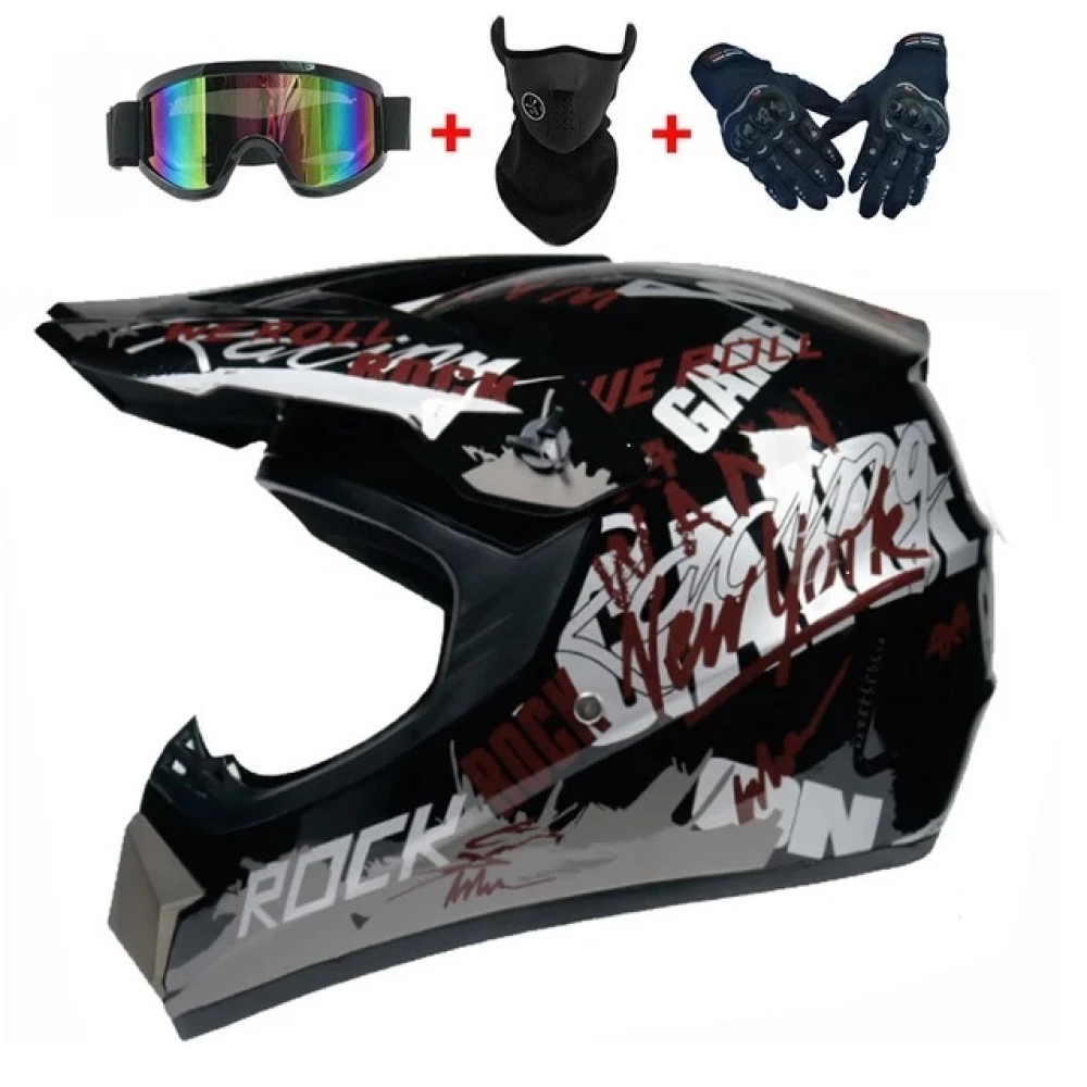 Set Cască Cross cu Mănuși, Ochelari, Cagulă pentru Motociclete, Dirt Bike, Enduro, Atv, Mărime S, M, L, XL