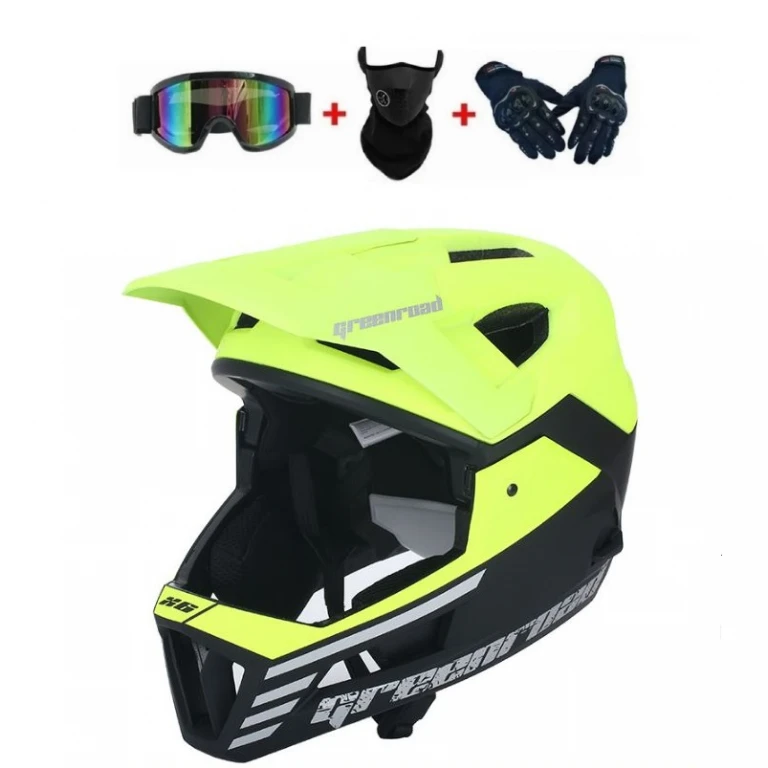 Set cască de bicicletă, MTB, Enduro Full Face Verde Fosforescent/Negru