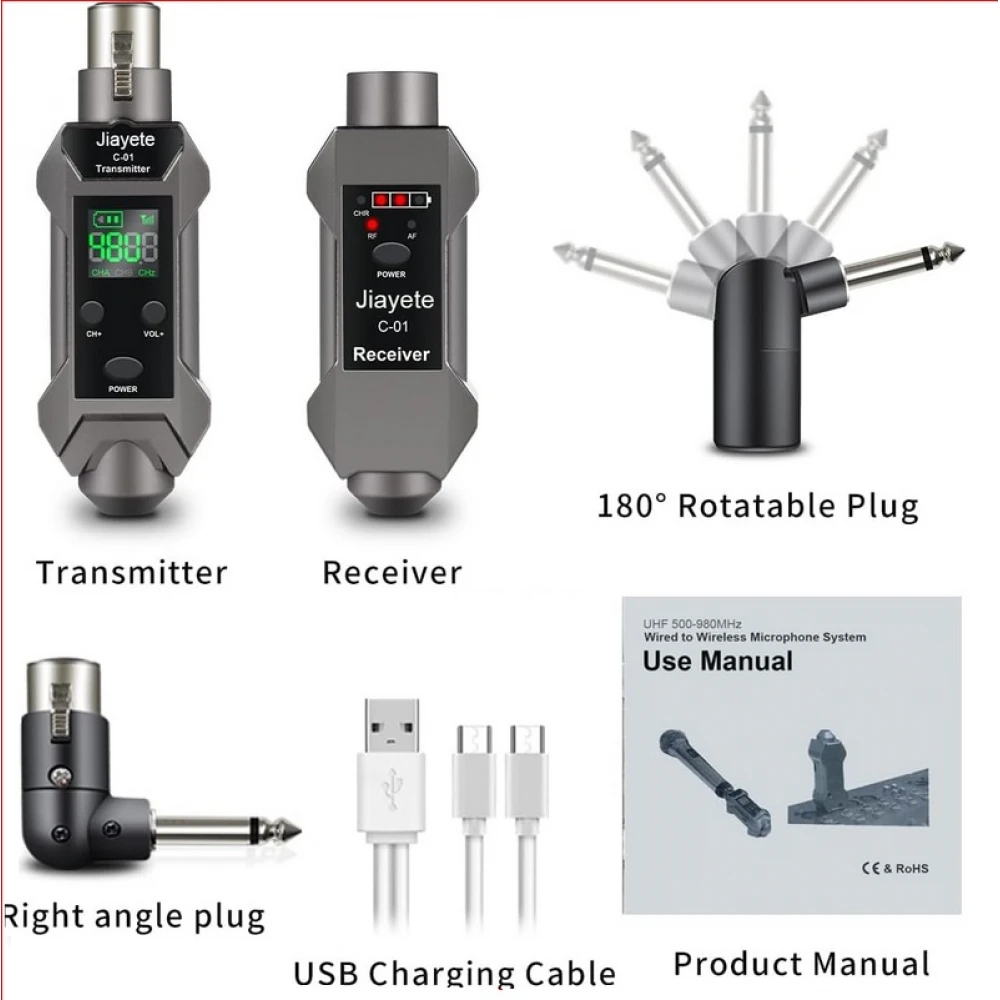 Transmițător Wireless pentru microfon  XLR , Adaptor pentru microfon cu 16 canale, Potrivit pentru microfon dinamic și condensator, cu baterie reîncărcabilă 48V