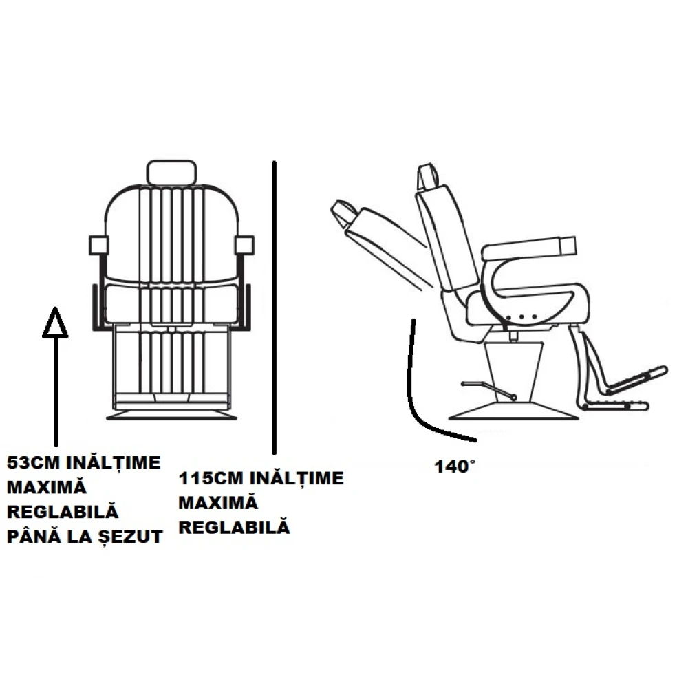 Scaun Salon, Frizerie, Coafor, Barber,  Reglabil pe înățime, Model modern, Capitonat cu piele ecologică neagră