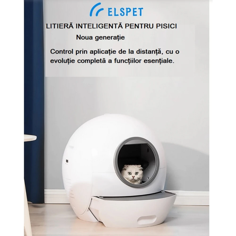 Litiera automata SMART cu sistem de curatare automata pentru pisici cu control din aplicatie mobila, afisaj LED, senzor siguranta - ultima generatie