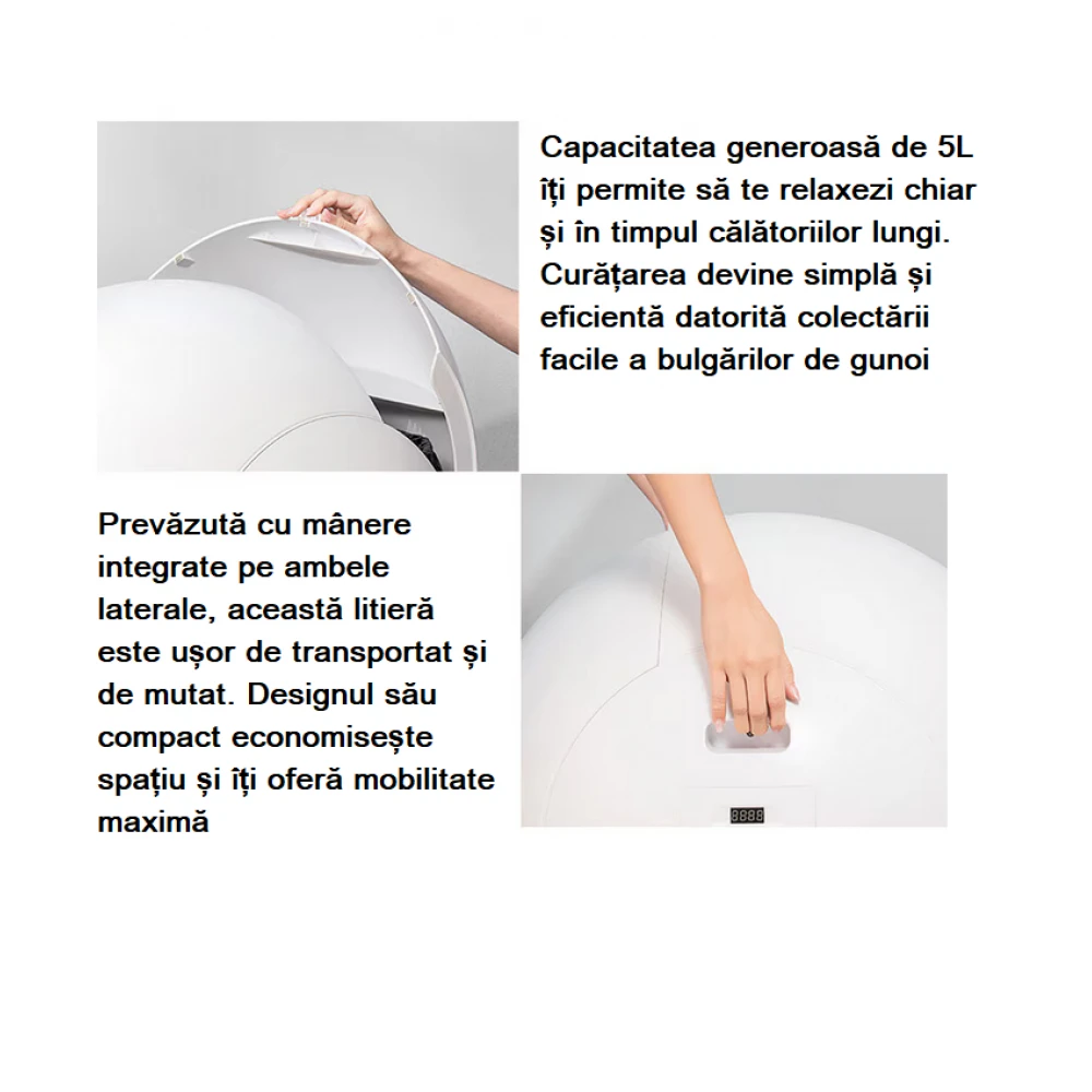 Litiera automata SMART cu sistem de curatare automata pentru pisici cu control din aplicatie mobila, afisaj LED, senzor siguranta - ultima generatie