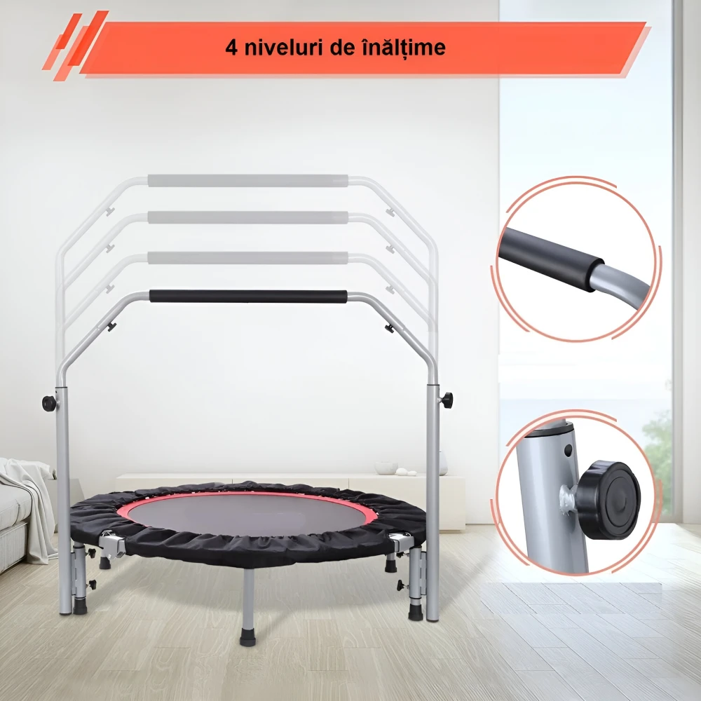 Trambulina sport fitness cu maner reglabil, pentru adulti si copii, rezistenta maxima 120 kg, diametru 102 cm, inaltime maxima maner 100 cm 