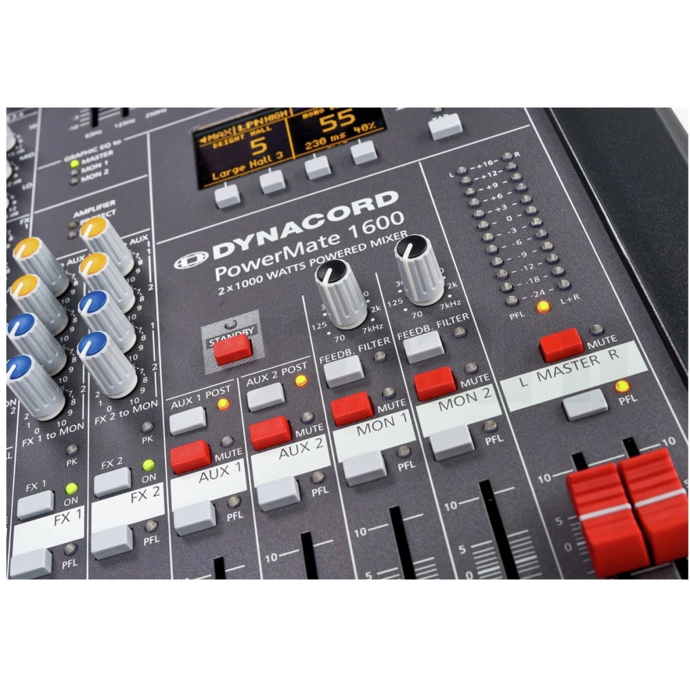 Mixer Audio Dynacord Profesional Amplificat, PowerMate 1600-3, 2X1000W, 16 Canale, Egalizator 11 benzi, Phantom power 48V