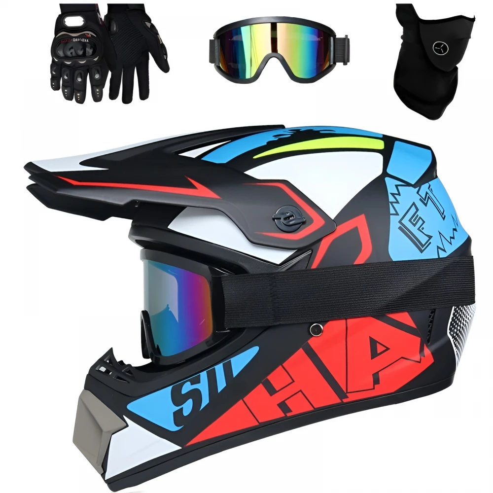 Set Cască Cross cu Mănuși, Ochelari, Cagulă pentru Motociclete, Dirt Bike, Enduro, Atv, Mărime M, L, XL