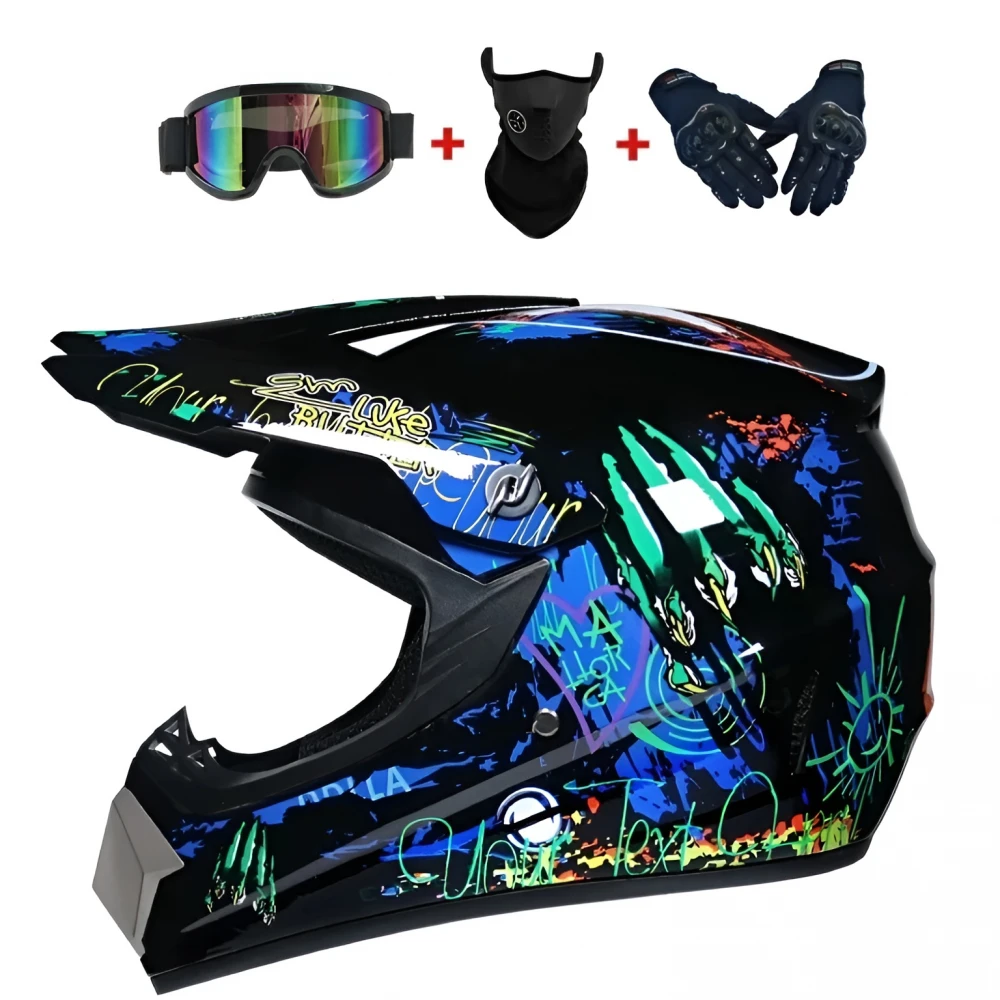 Set Cască Cross cu Mănuși, Ochelari, Cagulă pentru Motociclete, Dirt Bike, Enduro, Atv, Mărime S, M, L, XL