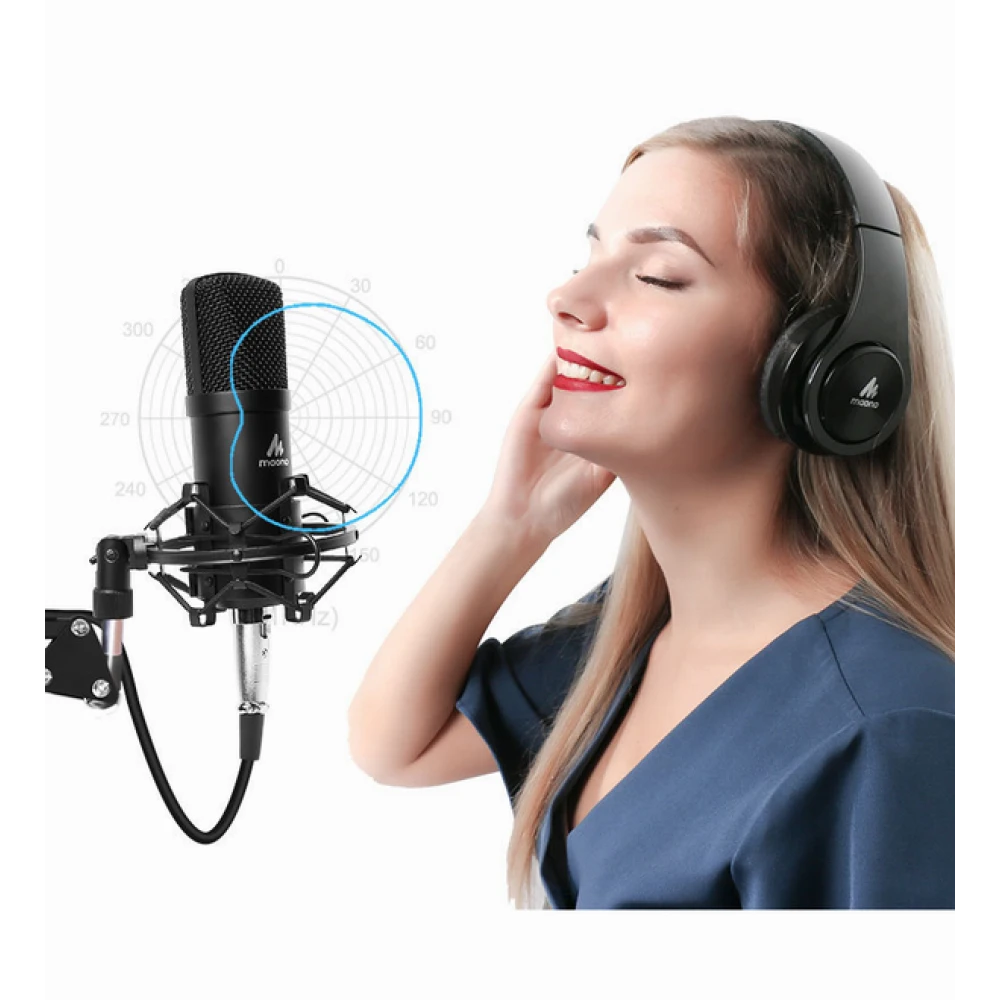 Microfon Profesional Maono Condensator pentru Studio, cu Stand Metalic pentru Podcast, Gaming, Streaming, YouTube, Voice Over, Studio, Home Recording