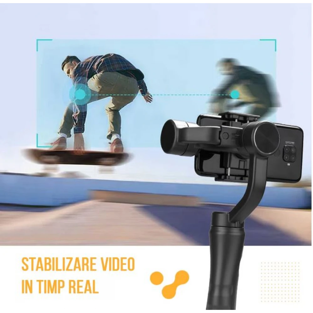 Stabilizator Gimbal pe 3 Axe Auto, Face Tracking, Control Zoom, Time Lapse, 4000 mAh, Conectivitate Bluetooth, Accesorii Incluse