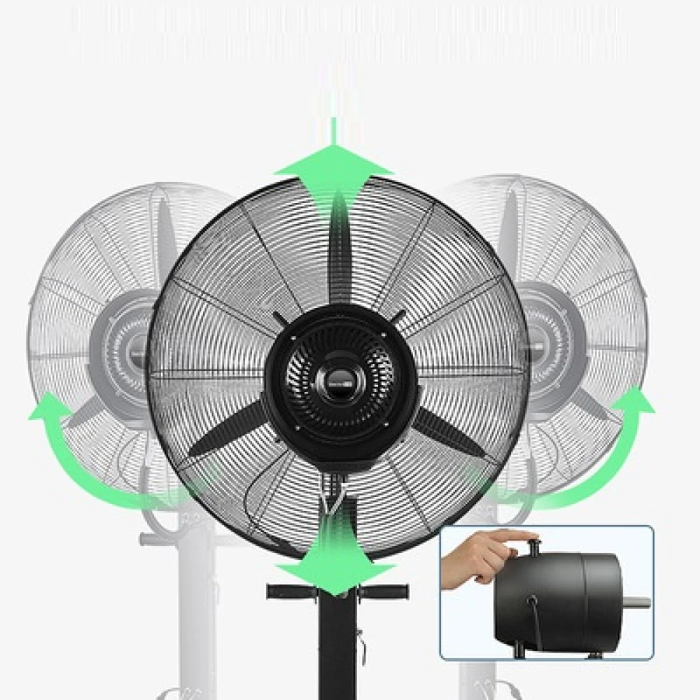 Ventilator 71cm cu pulverizare apă din rezervor de 43 L, pentru terase, cu picior reglabil pe înălțime, pentru exterior/interior, 260 W