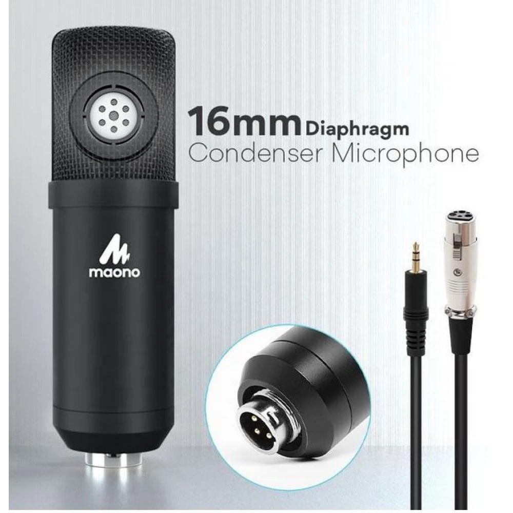 Microfon Profesional Maono Condensator pentru Studio, cu Stand Metalic pentru Podcast, Gaming, Streaming, YouTube, Voice Over, Studio, Home Recording