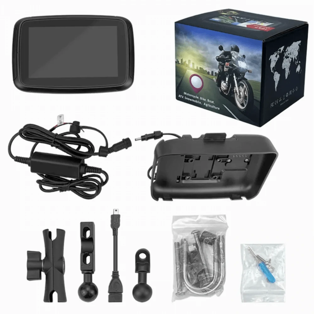 GPS, Sistem de navigație 5" pentru motociclete, cu ecran tactil, Wireless Android Auto, Wireless Carplay, aplicații, USB, Wi-Fi, Bluetooth