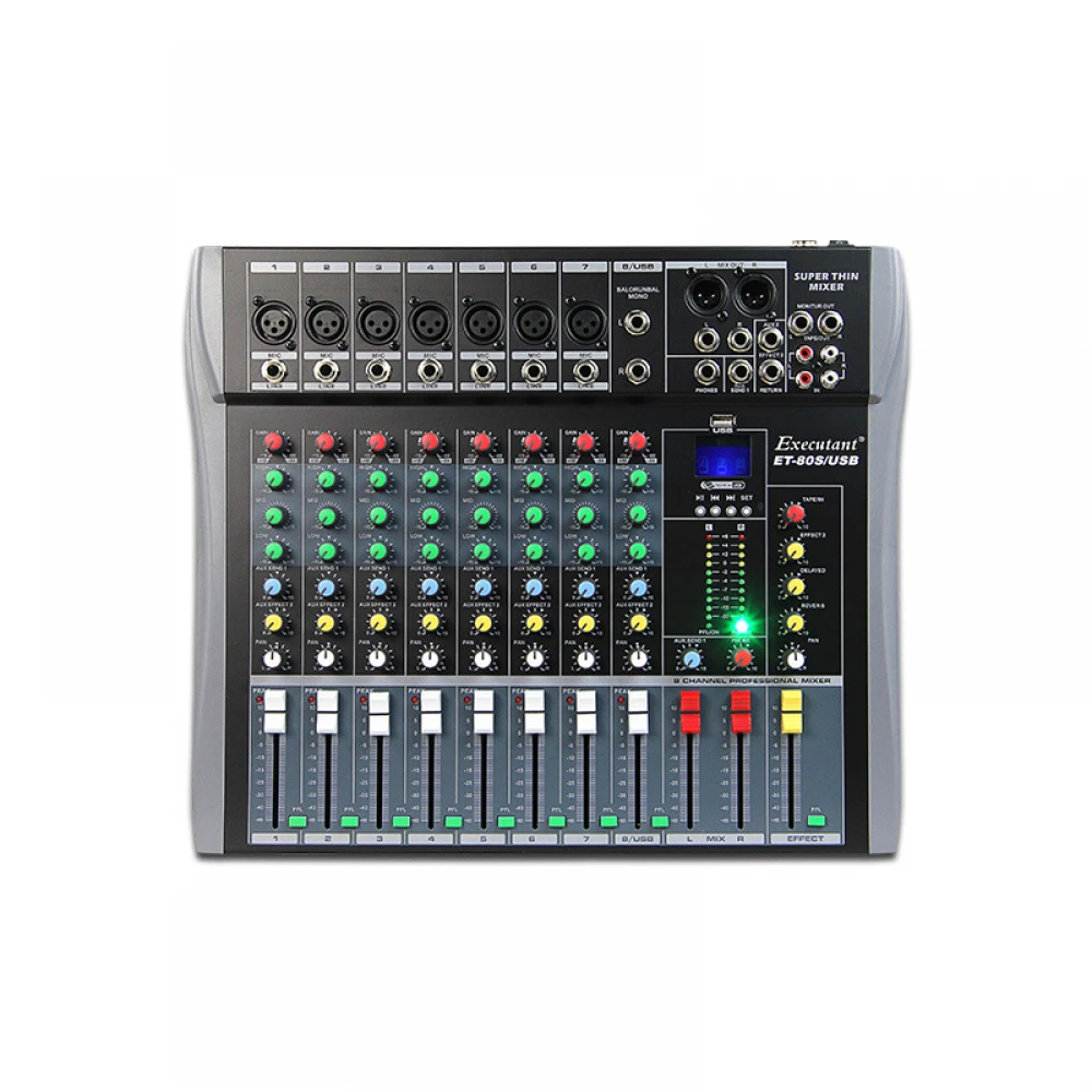 Mixer Audio 8 Canale, Fără Amplificare, Profesional, Bluetooth, USB/MP3, ecran LCD, Egalizator, Efecte