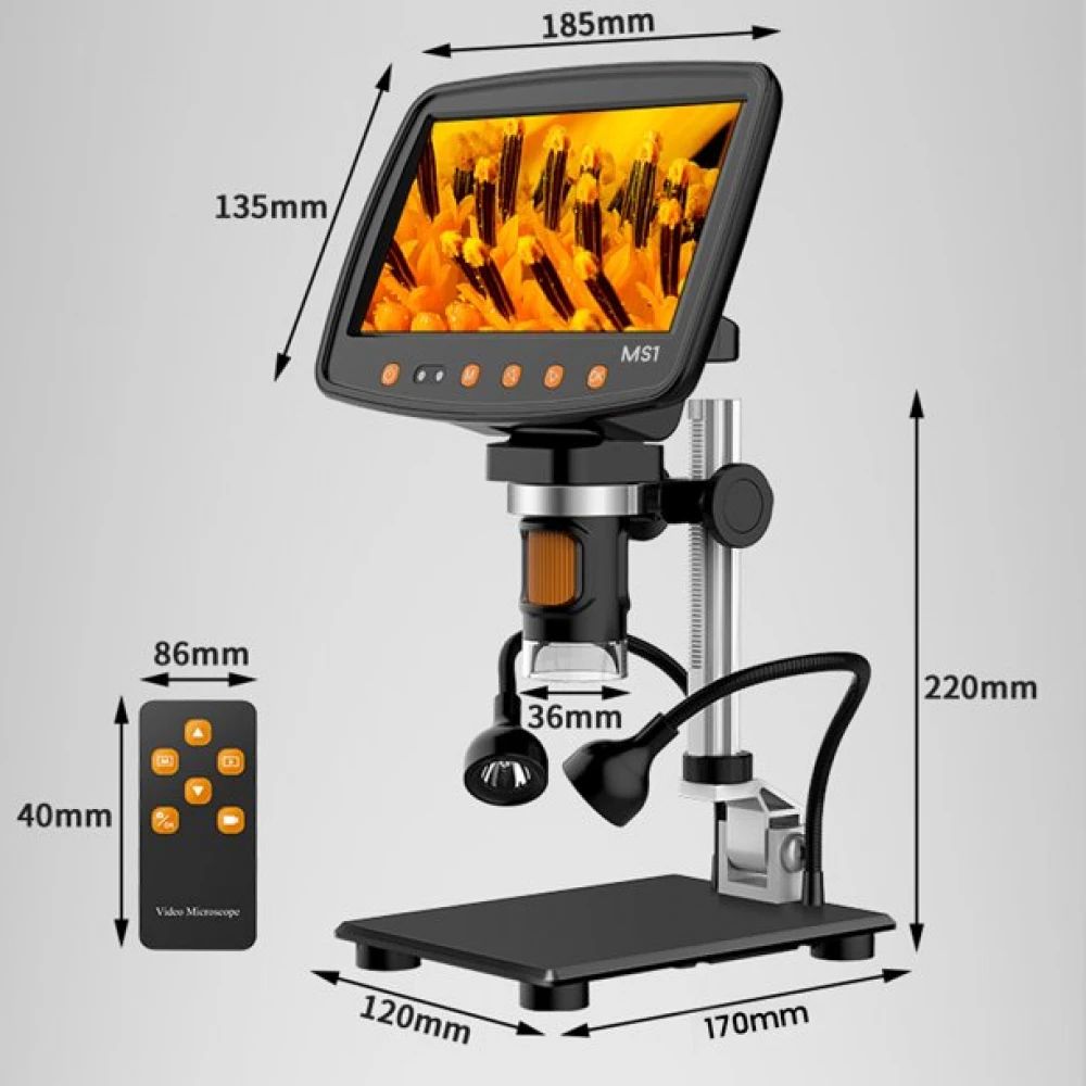 Microscop digital profesional portabil 1-1000X Dittom 10MP monitor 7 inch Full HD pentru reparații electroniști, bijutieri, analize medicale