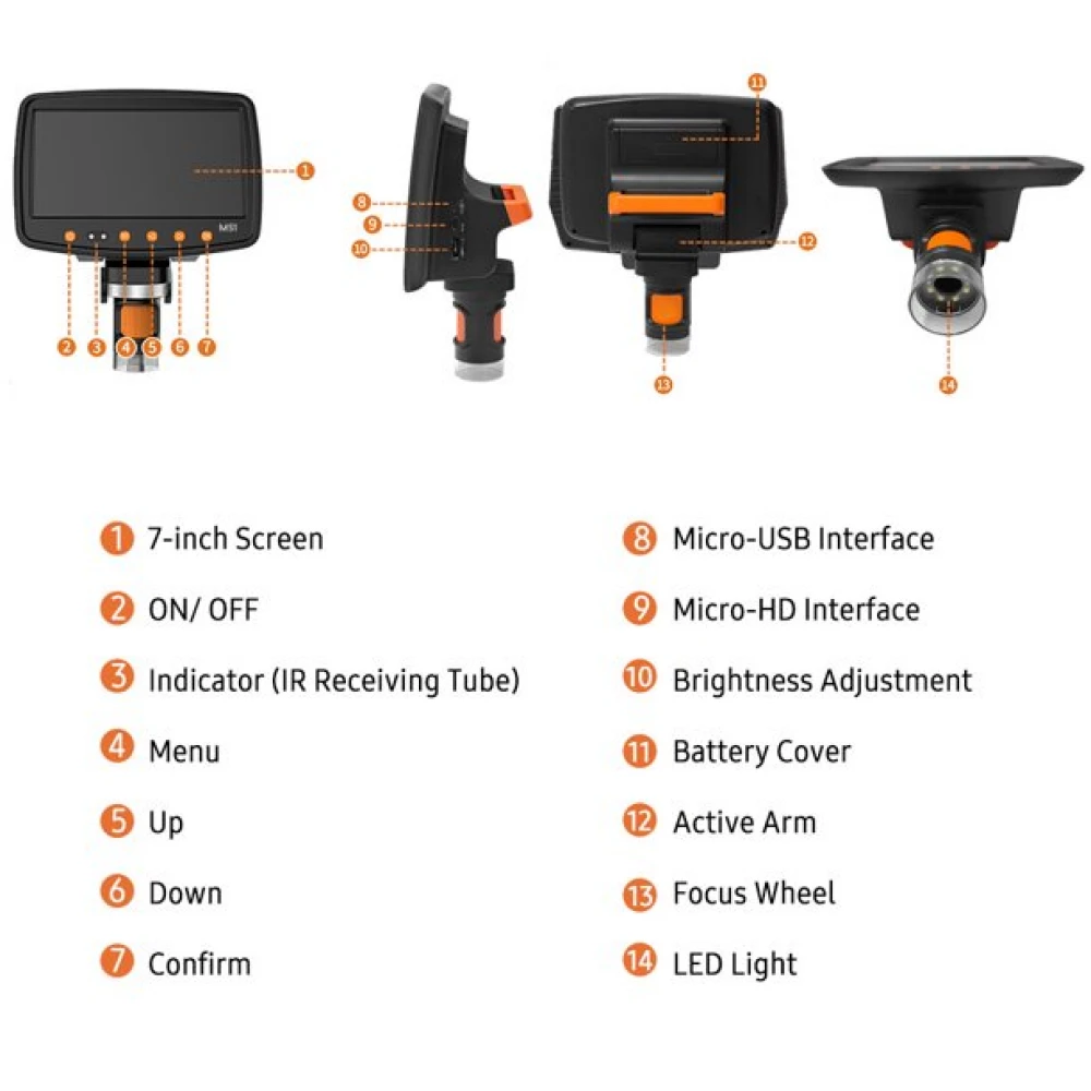 Microscop digital profesional portabil 1-1000X Dittom 10MP monitor 7 inch Full HD pentru reparații electroniști, bijutieri, analize medicale