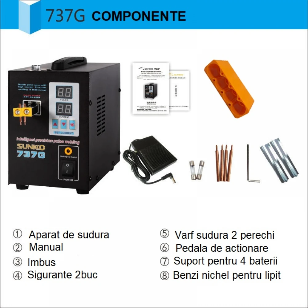 Aparat/mașină pentru sudat baterii în puncte SUNKKO 737G Premium cu dublu puls