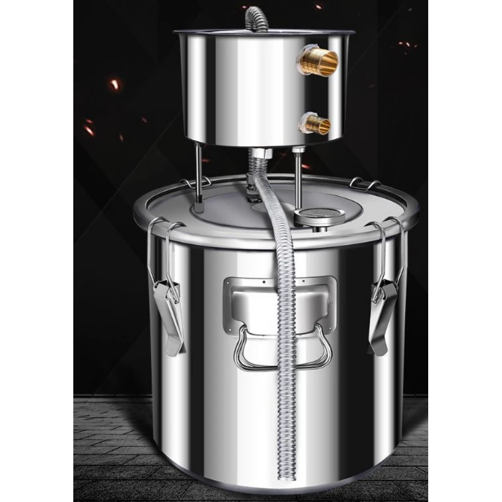 Distilator Alcool, Capacitate 22 Litri, din Otel Inoxidabil, Pompa de Apa si tub de Cupru, Set pentru productia acasa de Whisky, Vin si Brandy, Apa distilata, Termometru Incorporat