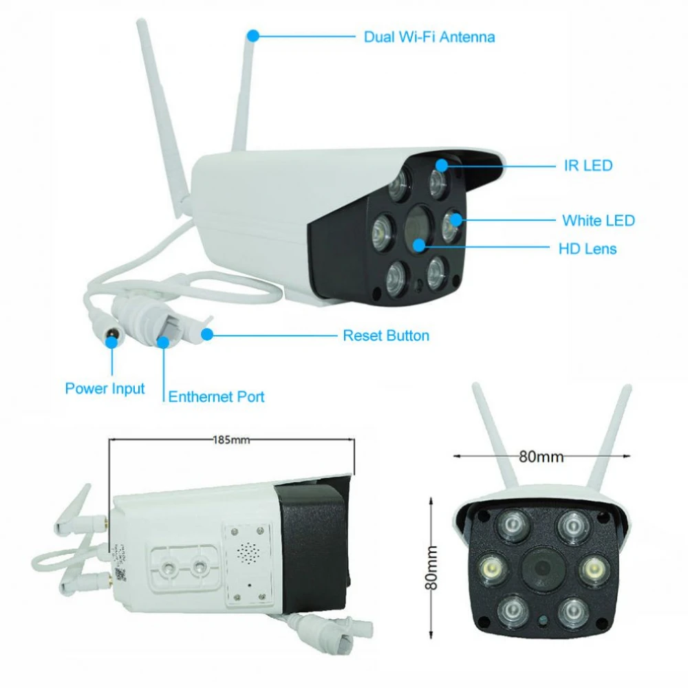 Cameră de supraveghere Wi-Fi interior/ exterior cu conectare la telefon / PC, rezistentă la apă, senzor de mișcare, ONVIF