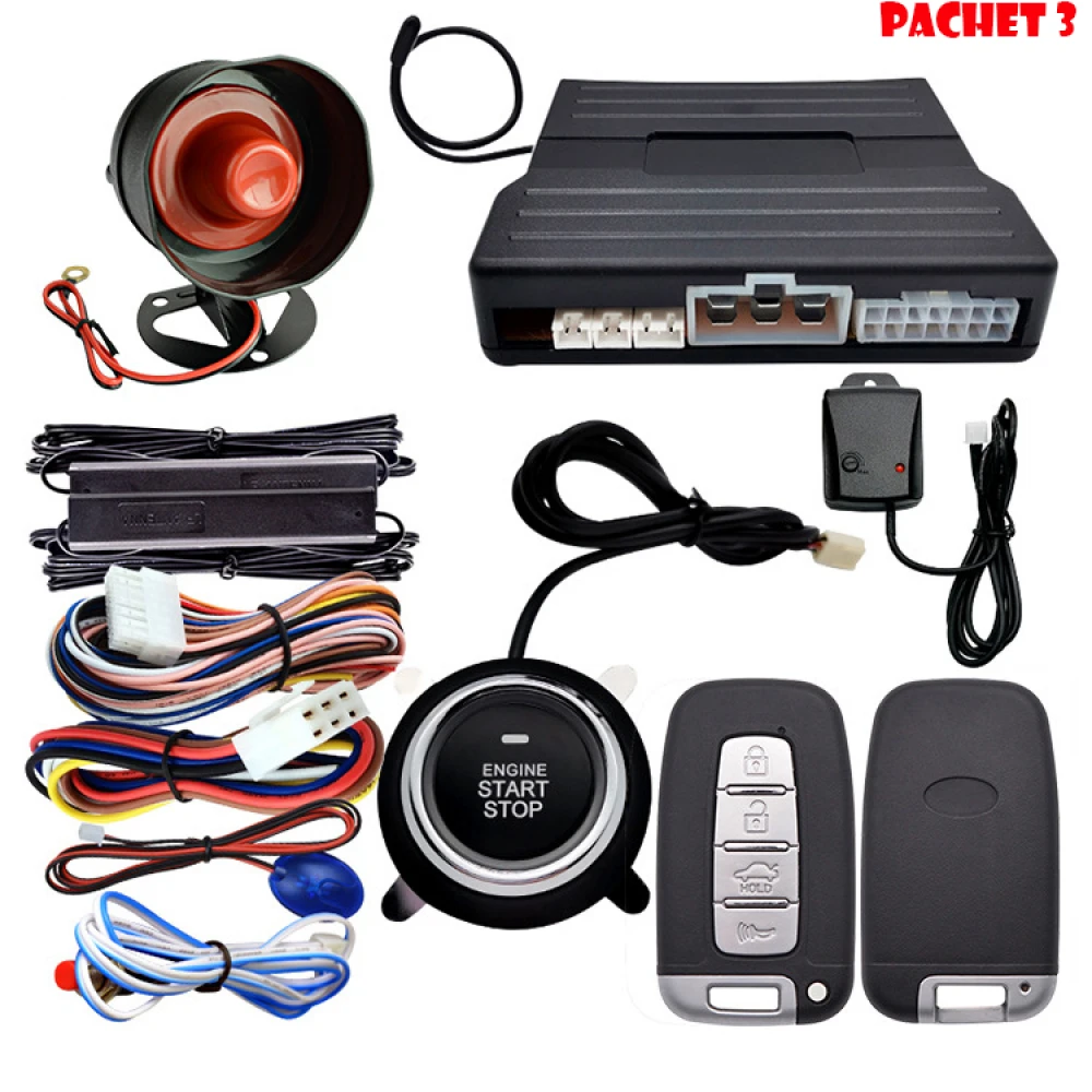 Alarma Auto - Sistem universal complet Keyless GO & Keyless ENTRY / Pornire motor de la distanta / Buton start-stop / Deblocare prin amprenta / Deblocare cu cheia in buzunar 