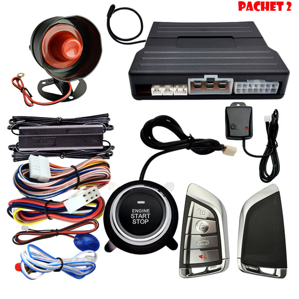 Alarma Auto - Sistem universal complet Keyless GO & Keyless ENTRY / Pornire motor de la distanta / Buton start-stop / Deblocare prin amprenta / Deblocare cu cheia in buzunar 