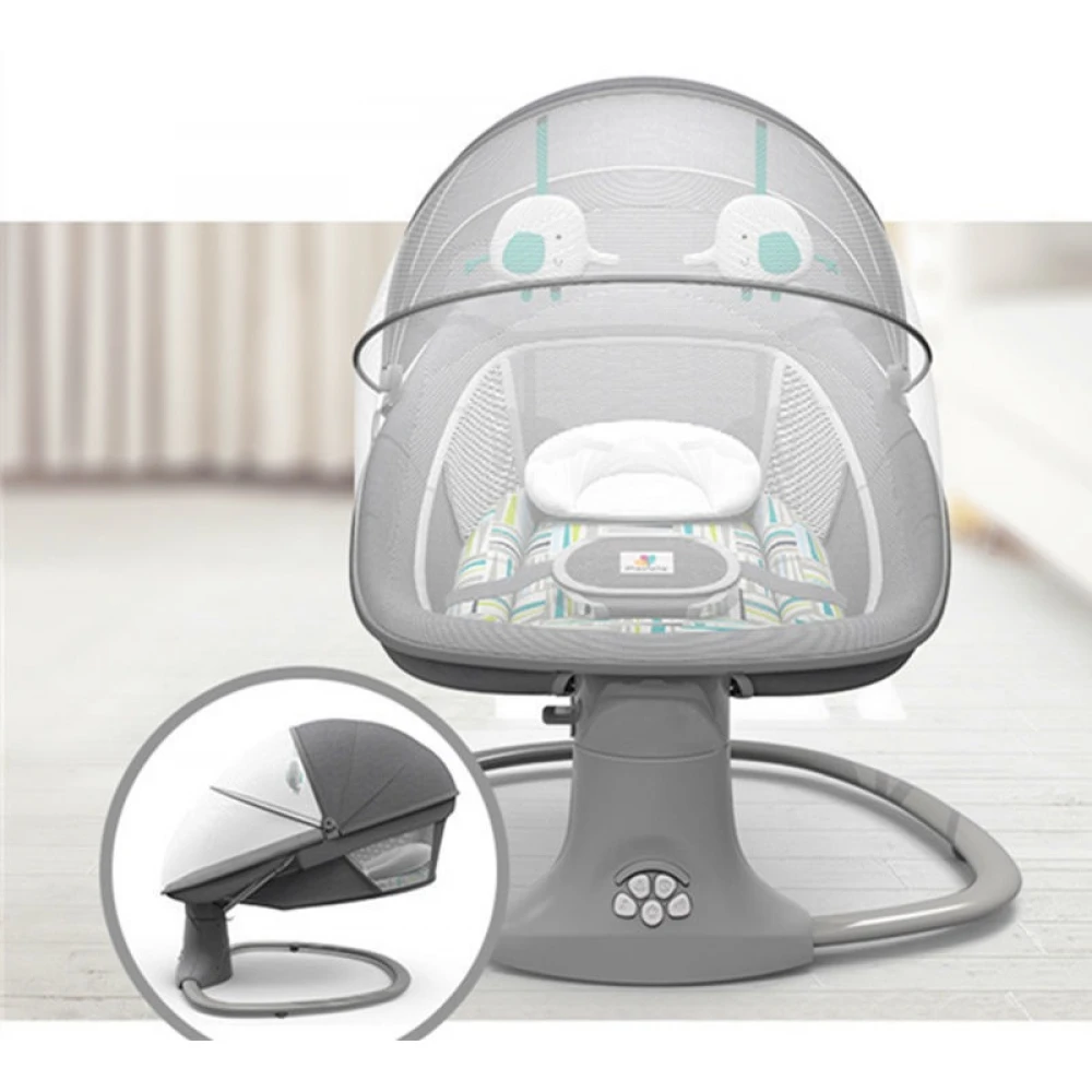 Leagăn electric bebelusi, Balansoar bebe 3 in 1 Mastela, Spătar reglabil, plasă de protectie, melodii, bară activități, usb, bluetooth, telecomandă