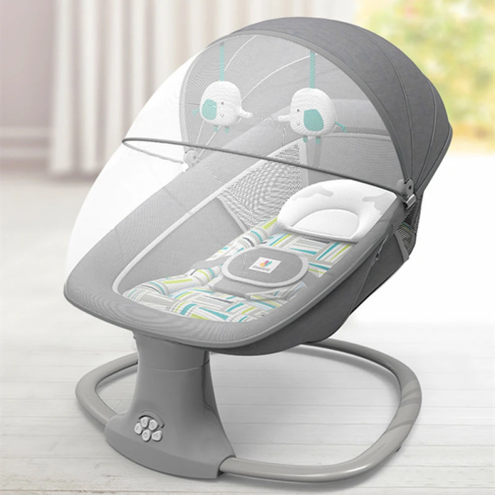 Leagăn electric bebelusi, Balansoar bebe 3 in 1 Mastela, Spătar reglabil, plasă de protectie, melodii, bară activități, usb, bluetooth, telecomandă