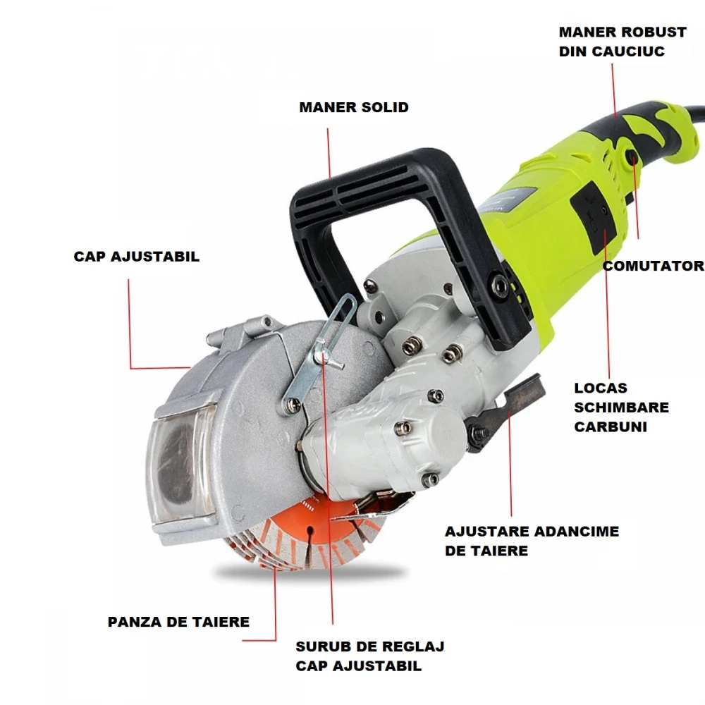 Mașină 4000W de tăiat pardoseli din beton, asfalt, pavele sau frezat caneluri cu 5 discuri 125mm diamantat incluse DITTOM