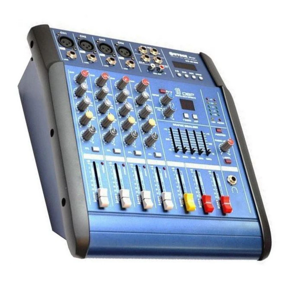 Mixer audio profesional cu amplificare, putere 2x250 W, 4 canale, 16 efecte, egalizator 5 benzi, Bluetooth, USB/MP3 și Sound Card