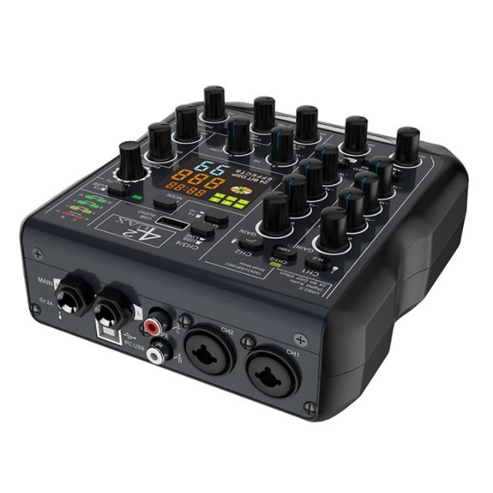 Mixer audio digital profesional, 4 canal, conexiune Bluetooth, cititor USB, ecran LCD iluminat, Phantom 