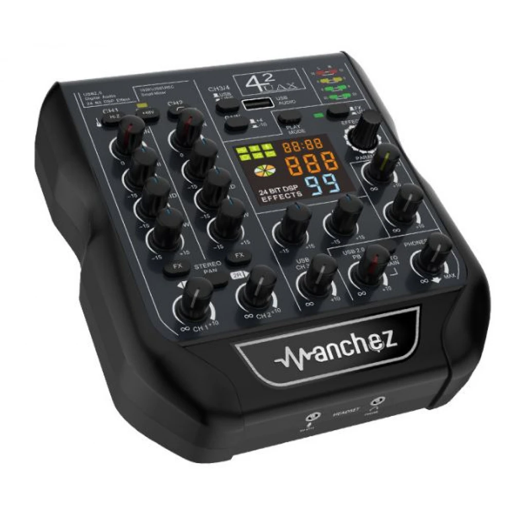 Mixer audio digital profesional, 4 canal, conexiune Bluetooth, cititor USB, ecran LCD iluminat, Phantom 