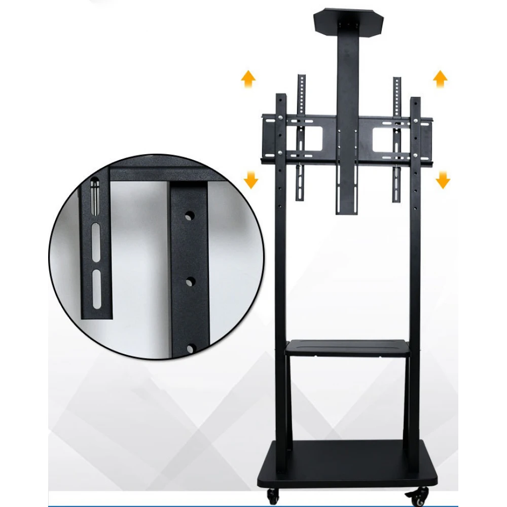 Stand, stativ, suport mobil de TV și videoproiector sau webcam (80kg max), cu roți blocabile, 80-190 cm, negru, cu 3 etaje, VESA 600x400