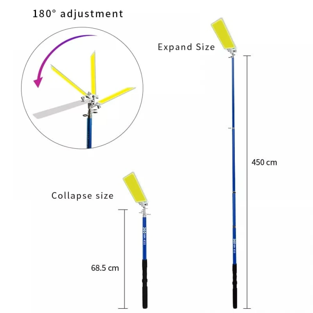 Lampă LED telescopică 5m tip undiță pentru camping, pescuit, munte cu alimentare 12v 50W, proiector înalt