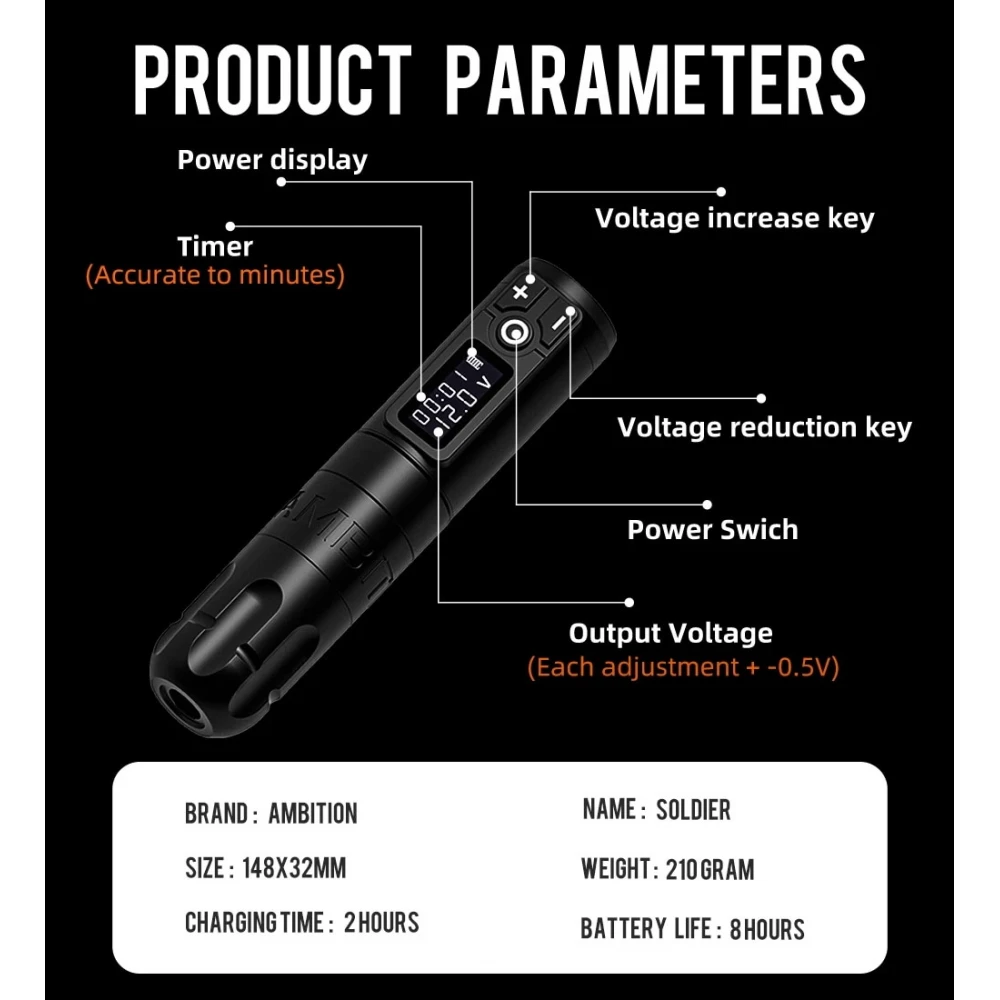 Aparat / Masina de tatuat Pen Xnet Ambition Thunderbolt Soldier PRO cu acumulator reincarcabil - durata utilizare 7 ore - 12v /12000rpm