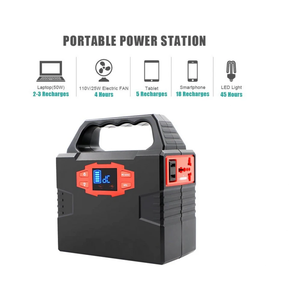 Baterie externă laptop power bank camping, pescuit, de 40800 MAH, cu priză 230 V încorporată , invertor auto, 2 USB, 3 ieșiri de 12 V, 1 intrare panou solar