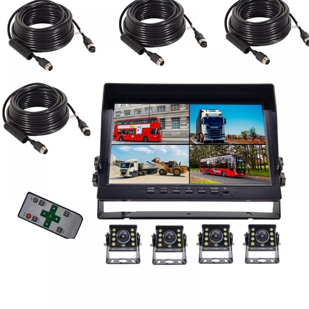 Kit monitorizare și supraveghere cu alimentare la 12v - 36v,  4 camere incluse cu funcție de night vision, Stocare pe card, Unghi 140°, Full HD