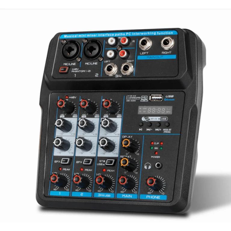 Mixer audio profesional cu Bluetooth Record Multi-purpose 4 canale Input Mic Line Insert Stereo USB Playback, USB Interface and a Sound Card