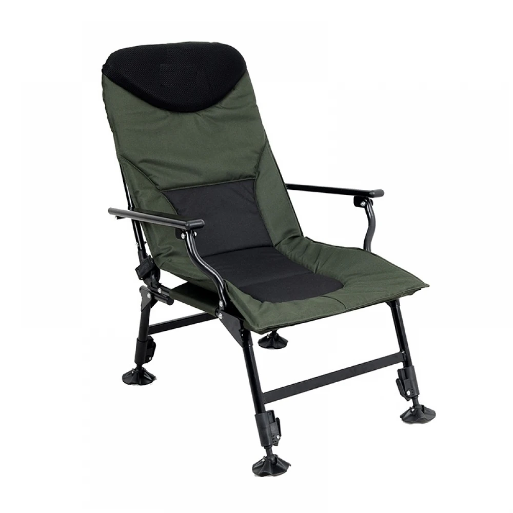 Scaun Pescuit Dittom D1 CARP RELAX cu RECLINER și picioare reglabile pe înălțime, sarcină maxim admisă: 150KG, verde/olive/negru