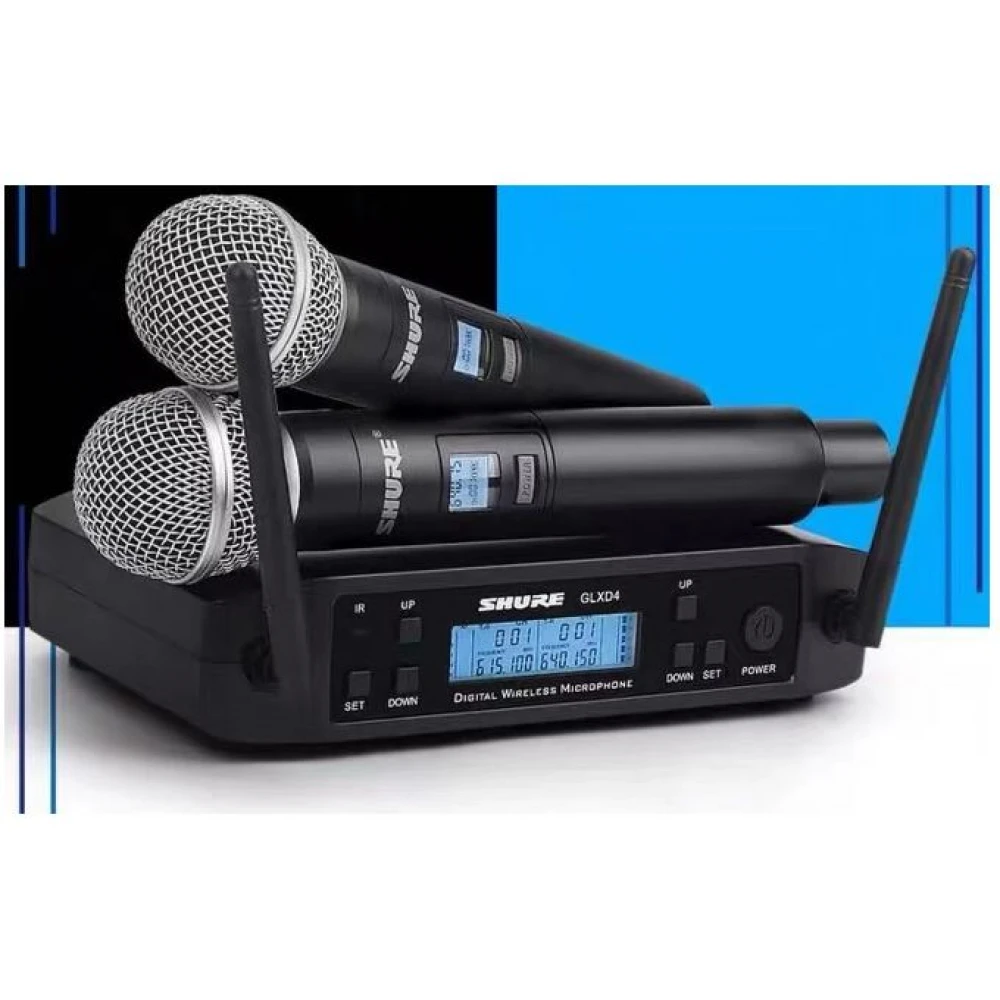 Set 2 microfoane Shure, profesionale, wireless UHF - Shure GLXD4 cu afișaj LCD (Microfon concerte / ședințe / evenimente)