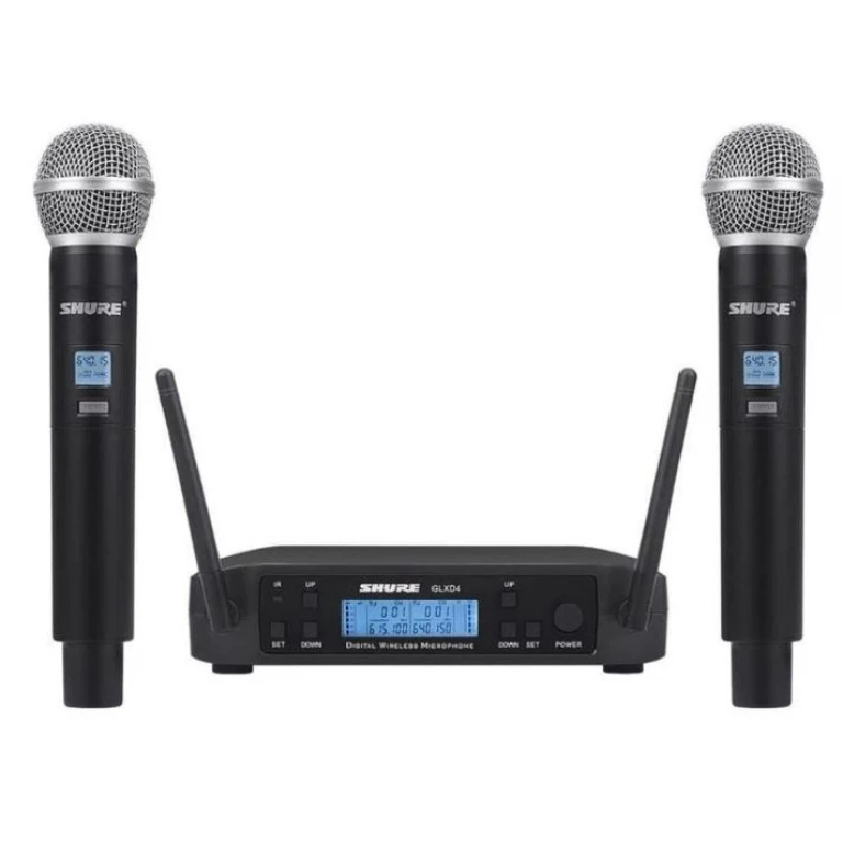 Set 2 microfoane Shure, profesionale, wireless UHF - Shure GLXD4 cu afișaj LCD (Microfon concerte / ședințe / evenimente)