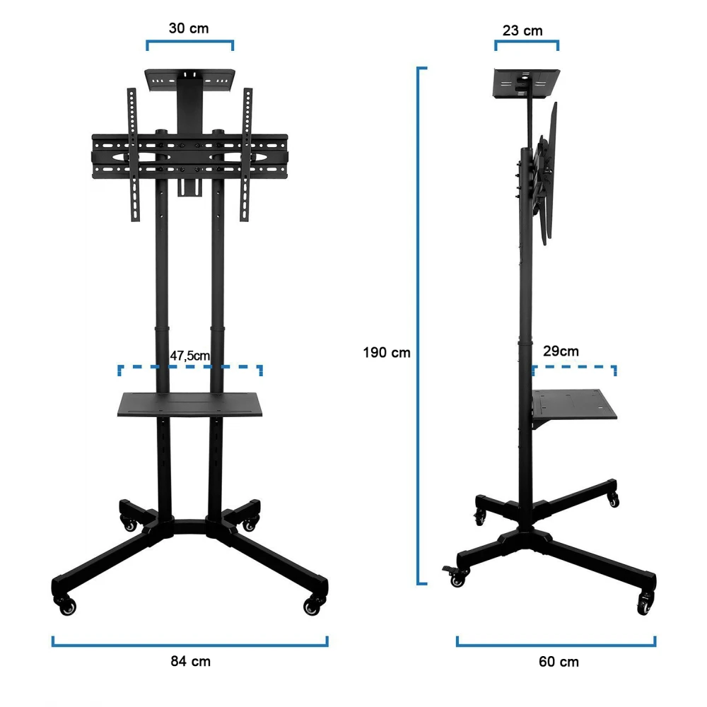 Stand/Stativ/Suport mobil 3 în 1 pentru TV de 32"-65"  + Laptop + Cameră web, cu roți blocabile,  utilizare  la ședințe, prezentări, petreceri etc.